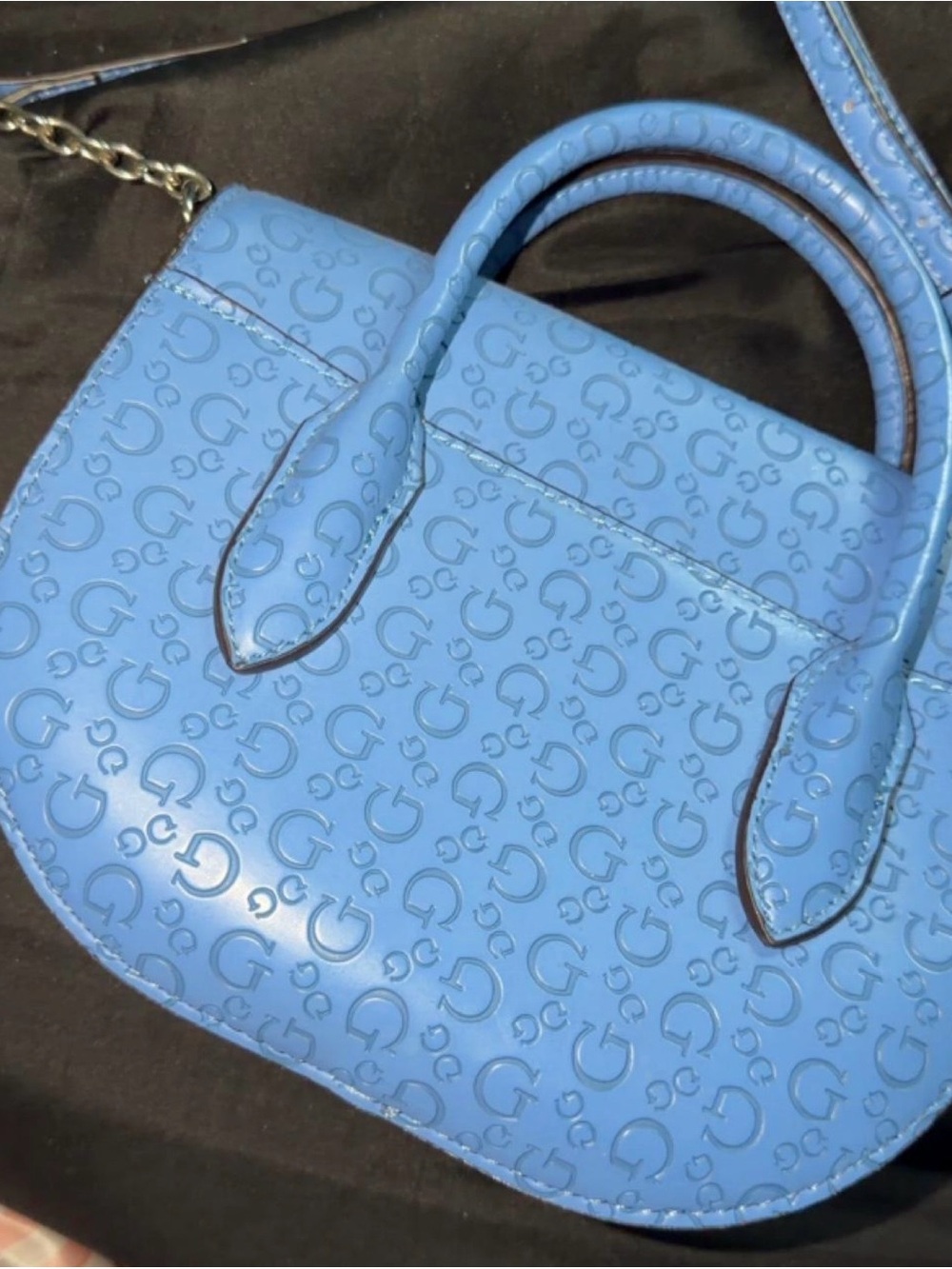 Guess Light Blue and White Embossed Crossbody with Gold Logo - Picture 2 of 3